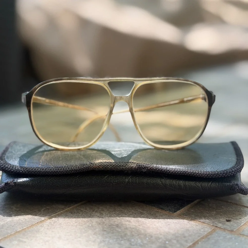 Clearvision Aviator Style Tinted Glasses Mens L 145mm Tan Amber Vtg Grandpa Core